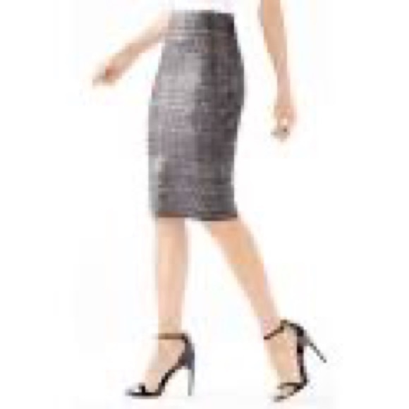 BCBG Maxazria Silver Foiled Bodycon Skirt - Picture 2 of 6